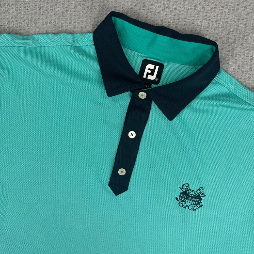 FootJoy Polo Shirt Mens XL Green Navy Performance Stretch Chateau Elan Golf Club